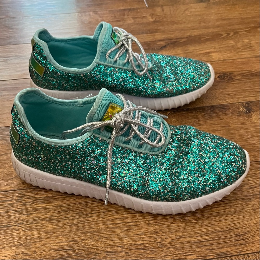 Southern Fried Chics Turquoise Glitter Sneakers